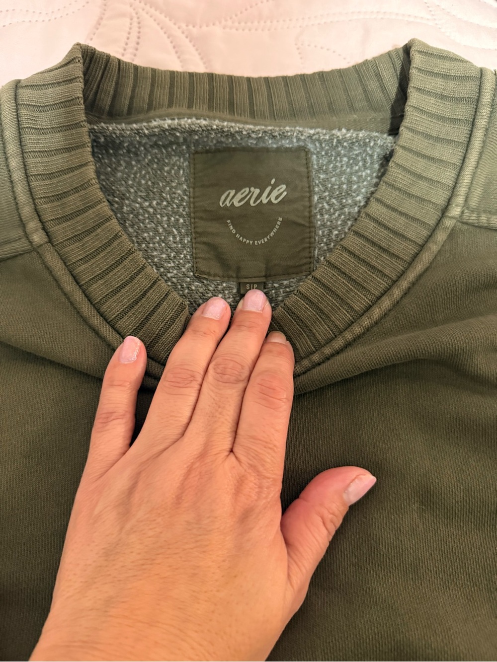 aerie Olive Crewneck Pullover Sweatshirt